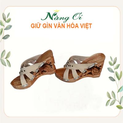 guốc gỗ cao gót 9cm chạm hoa 
