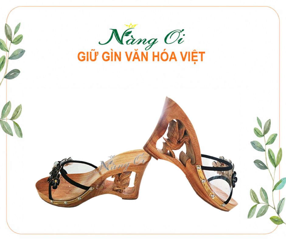 Guốc Gỗ Cao Gót 10cm Chạm Phượng Hoàng VN02