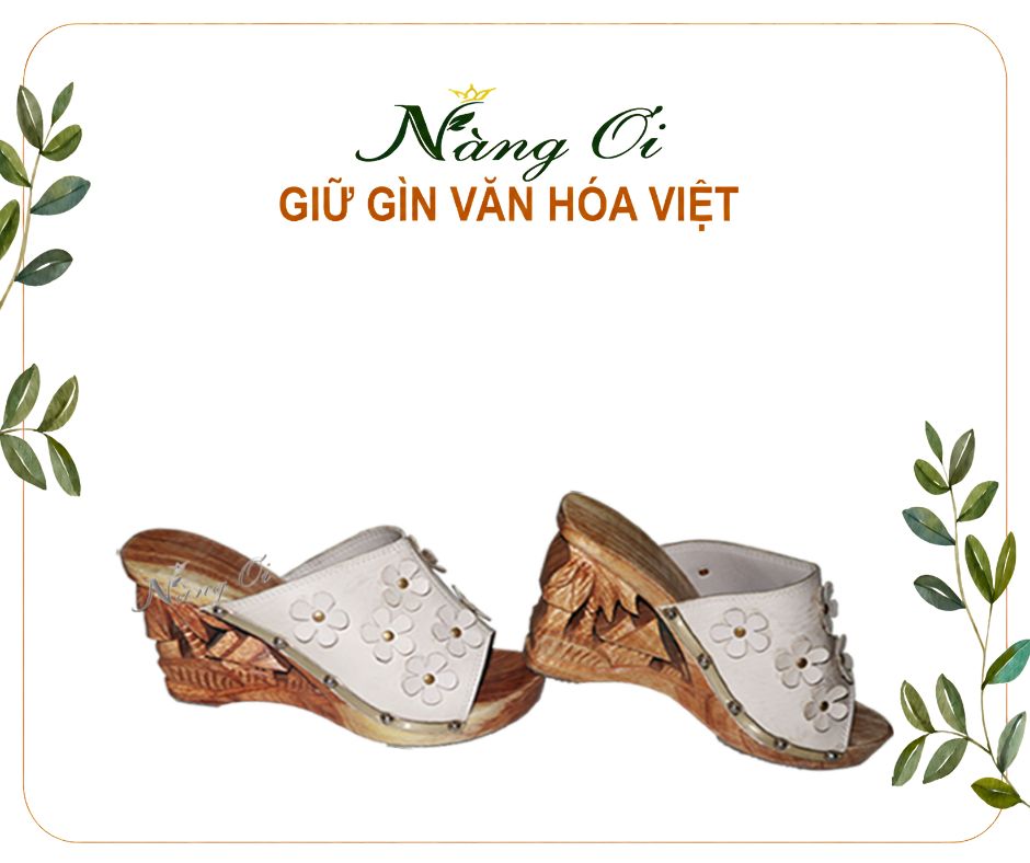 Guốc gỗ cao gót 9cm chạm khắc quê hương VN05